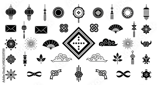 Collection of Traditional Asian Decorative Elements and Symbols.