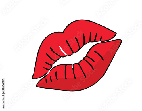 Red Lips Kiss Mark Passionate Love Icon Design