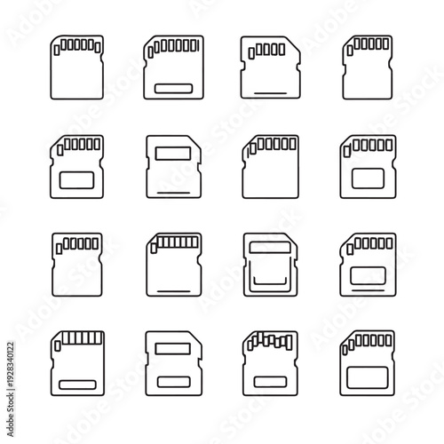 Various SD Memory Card Icons Collection Compact Storage Devices Digital Technology Vector Graphics