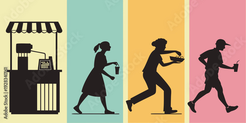 Illustration of people in various stages of exercise and activity Vector