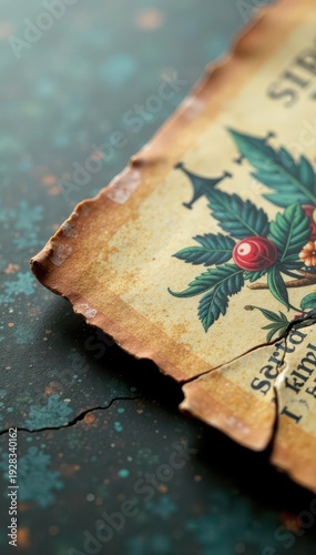 Close-up, cracked surface, corner detail, distressed postcard , object, illustration