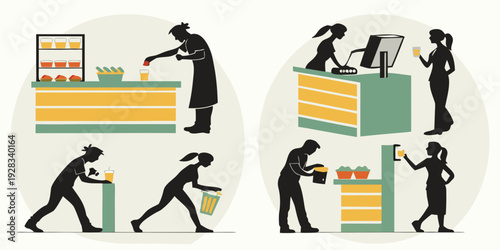 People moving and carrying various objects in different scenarios Vector