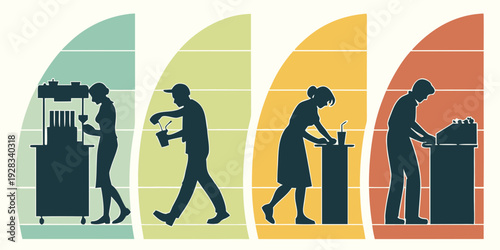 Illustration of people in various stages of physical activity and health Vector