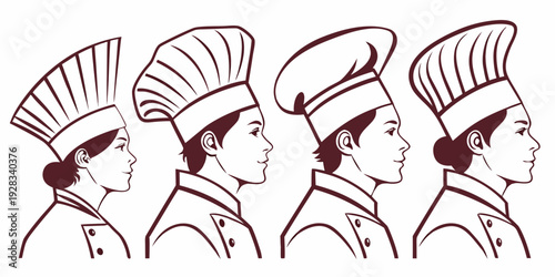 A series of stylized human profiles showcasing different hairstyles and facial expressions. Vector