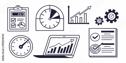 Modern business icons representing various aspects of corporate management and operations. Vector