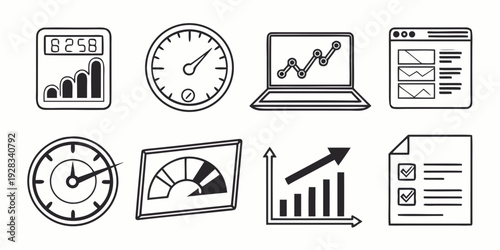 A collection of icons representing various aspects of business and time management Vector