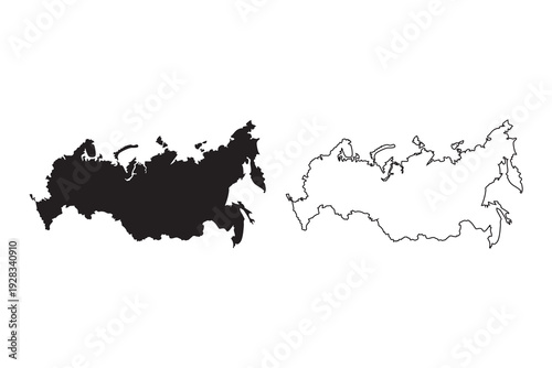 Russia map vector illustration silhouette black and white outlines country borders geographic shape atlas element design cartography sketch icon isolated political partition land area national zone