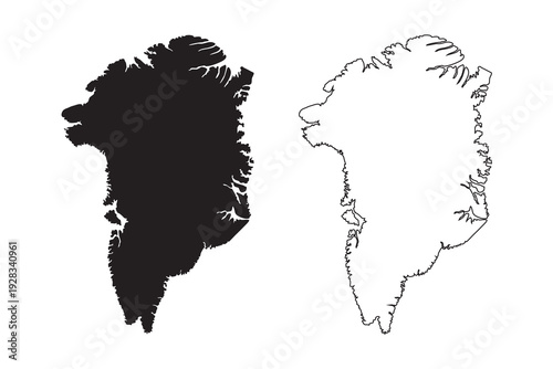 Greenland map vector illustration silhouette black and white outlines country borders geographic shape atlas element design cartography sketch icon isolated political partition land area arctic north