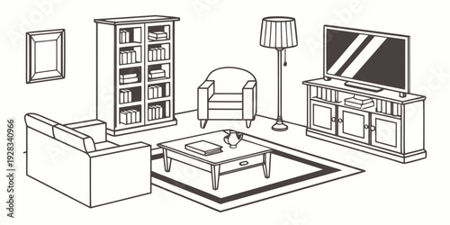 A spacious living room with modern furniture and a large window view Vector