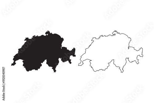 Switzerland map vector illustration silhouette black and white outlines country borders geographic shape atlas element design cartography sketch icon isolated political partition land area alps region