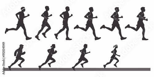 A sequence of figures demonstrating various running techniques and styles Vector