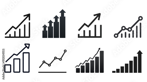 Collection of financial growth icons depicting rising charts and graphs