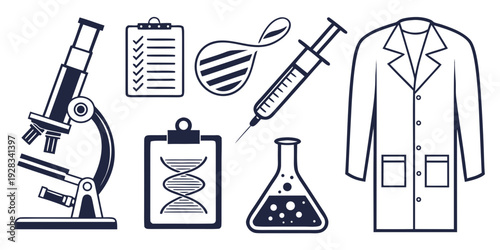 Illustration of various scientific and medical equipment and symbols Vector