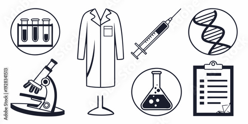 Medical equipment and laboratory tools displayed in a professional setting Vector