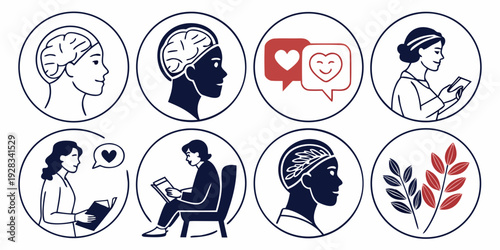 A collection of diverse and creative illustrations of human heads with unique elements. Vector