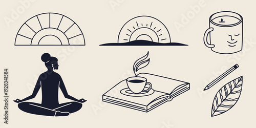 Illustrations of various relaxation and mindfulness activities Vector