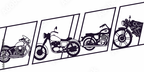A diverse collection of motorcycles showcasing different styles and designs. Vector