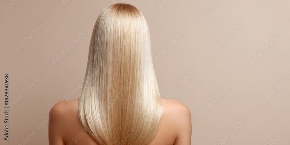 Naklejka premium Blonde woman with sleek hair against beige background