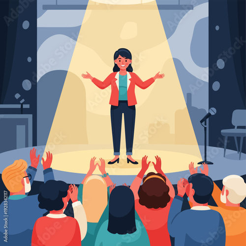 Woman Performing on Stage Audience.