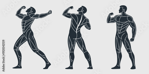 Three figures in dynamic poses with varying arm and leg movements Vector
