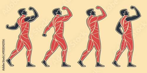 A sequence of a person performing a series of dynamic dance movements with their arms raised. Vector