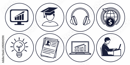 A collection of diverse icons representing various activities and concepts. Vector