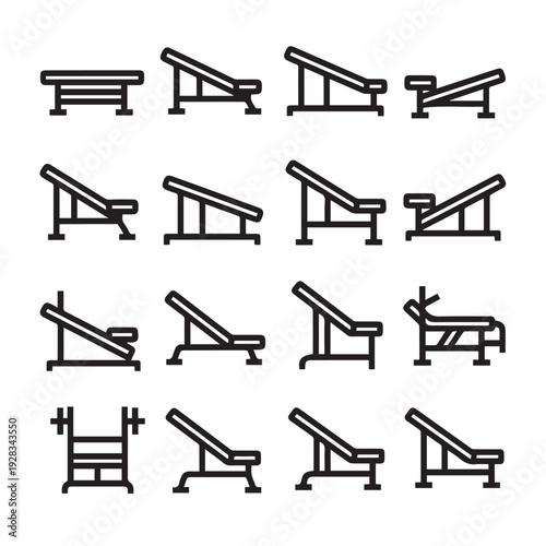 Weight Training Benches Set Icon Collection Fitness Equipment Vector Graphics