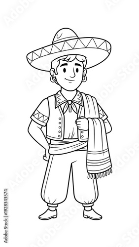 Mexican man in traditional attire, smiling, holding a shawl