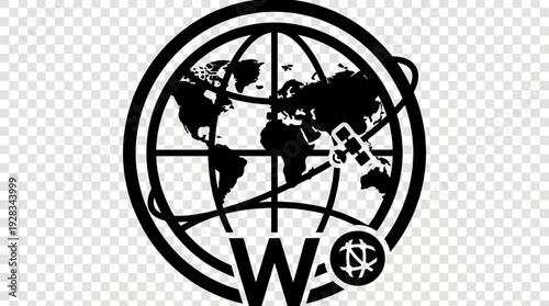 World Globe Symbol with Circular Outline and 'W' Letter Icon Representing Global Connection and Business