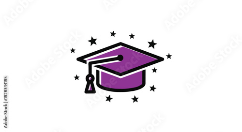 Purple graduation cap icon with stars