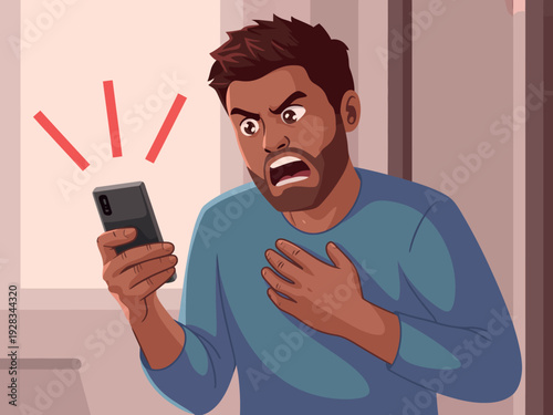 Man shocked by phone notification indoors