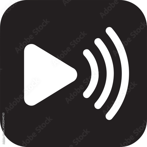 A minimalist depiction of a play button with radiating sound waves against a dark background silhouette high quality professional detailed modern