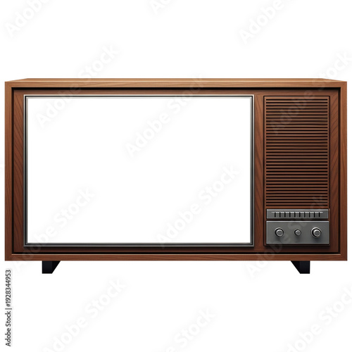 Wooden Vintage TV Frame for Photo Mockups Isolated on Transparent PNG Background.