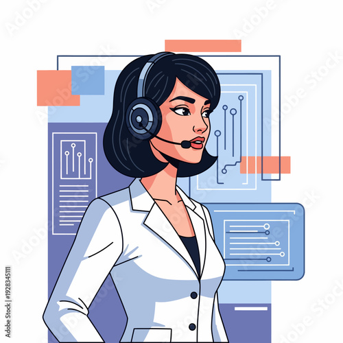 Woman Wearing Headset Customer Support.
