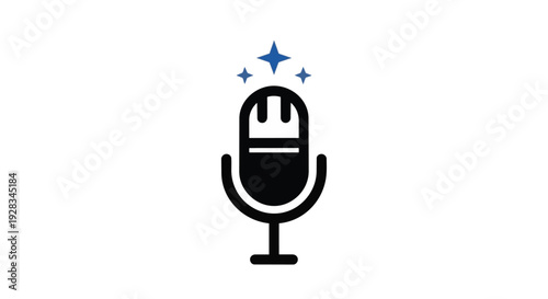 Black microphone icon with blue sparkles