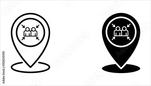 Assembly point sign. gathering point signboard, emergency evacuation icon symbol, vector illustration on white background.