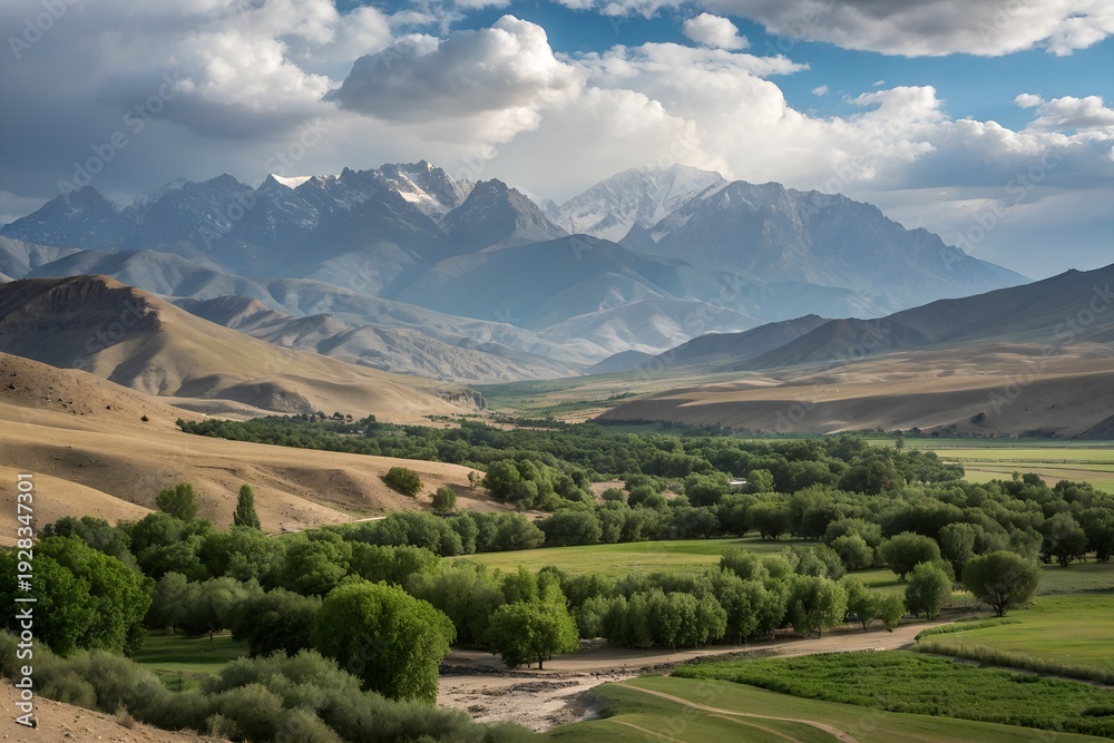 Obraz premium Beautiful Nature of Afghanistan Landscape Mountains Sky Sun Clouds Tourism Travel