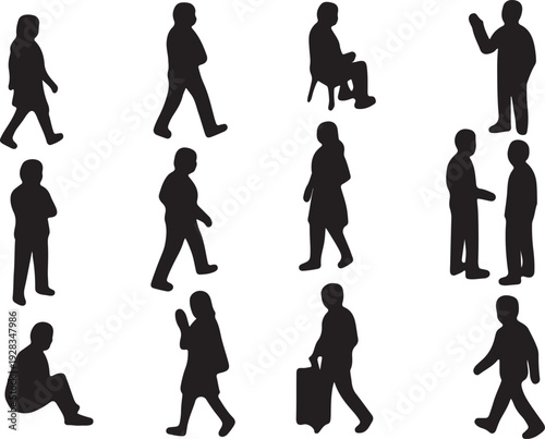  Collection of silhouette Axonometric people silhouette vector.