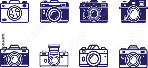 camera Vector illustration set of  equipment featuring digital icon symbols and modern technology design for photography focus