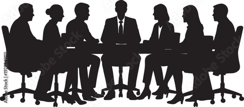 Corporate Business Team Sitting at a Boardroom Table for a Professional Meeting Strategy silhouette vector