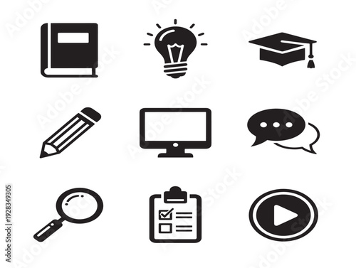 Interactive learning icons collection for beautiful educational technology projects