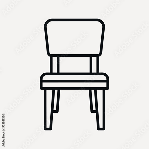 Simple black outline of a four legged chair with a backrest on a light grey background furniture
