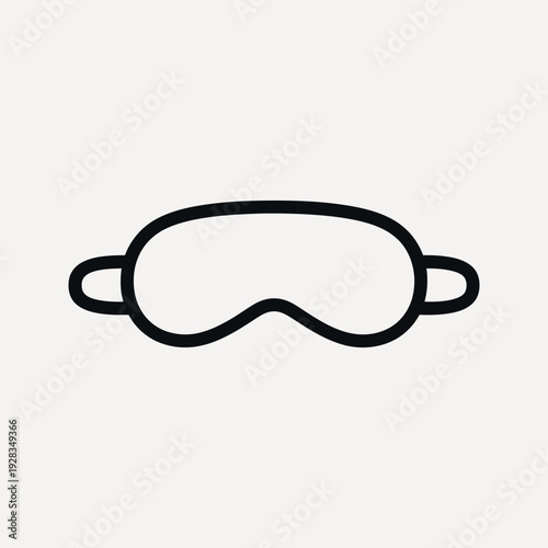 Simple black outline of a sleep mask with ear loops on a light grey background eye mask sleeping accessory