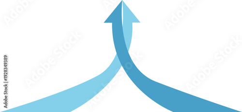 Two blue paths merging into single upward pointing arrow on white background icon
