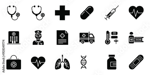 Medical and healthcare icon set.