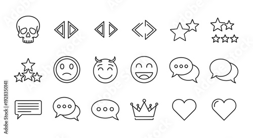 Collection of simple line icons for various emotions and symbols.