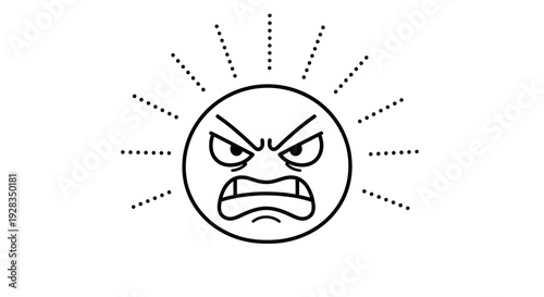 Angry sun face with furrowed eyebrows and frowning expression.