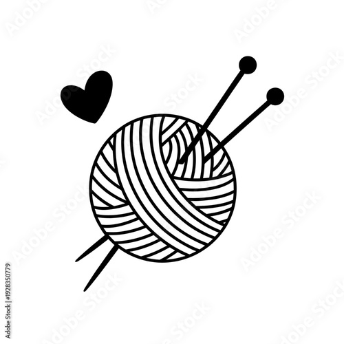 Ball of yarn with knitting needles and heart symbol