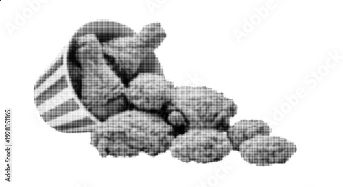 Halftone Fried Chicken Pieces Vector Illustration Isolated on White Background