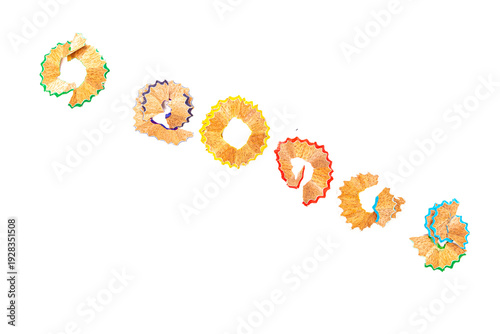 Wallpaper Mural Wooden spiral pencil shavings from sharpener set and collection isolated on white background, design element Torontodigital.ca